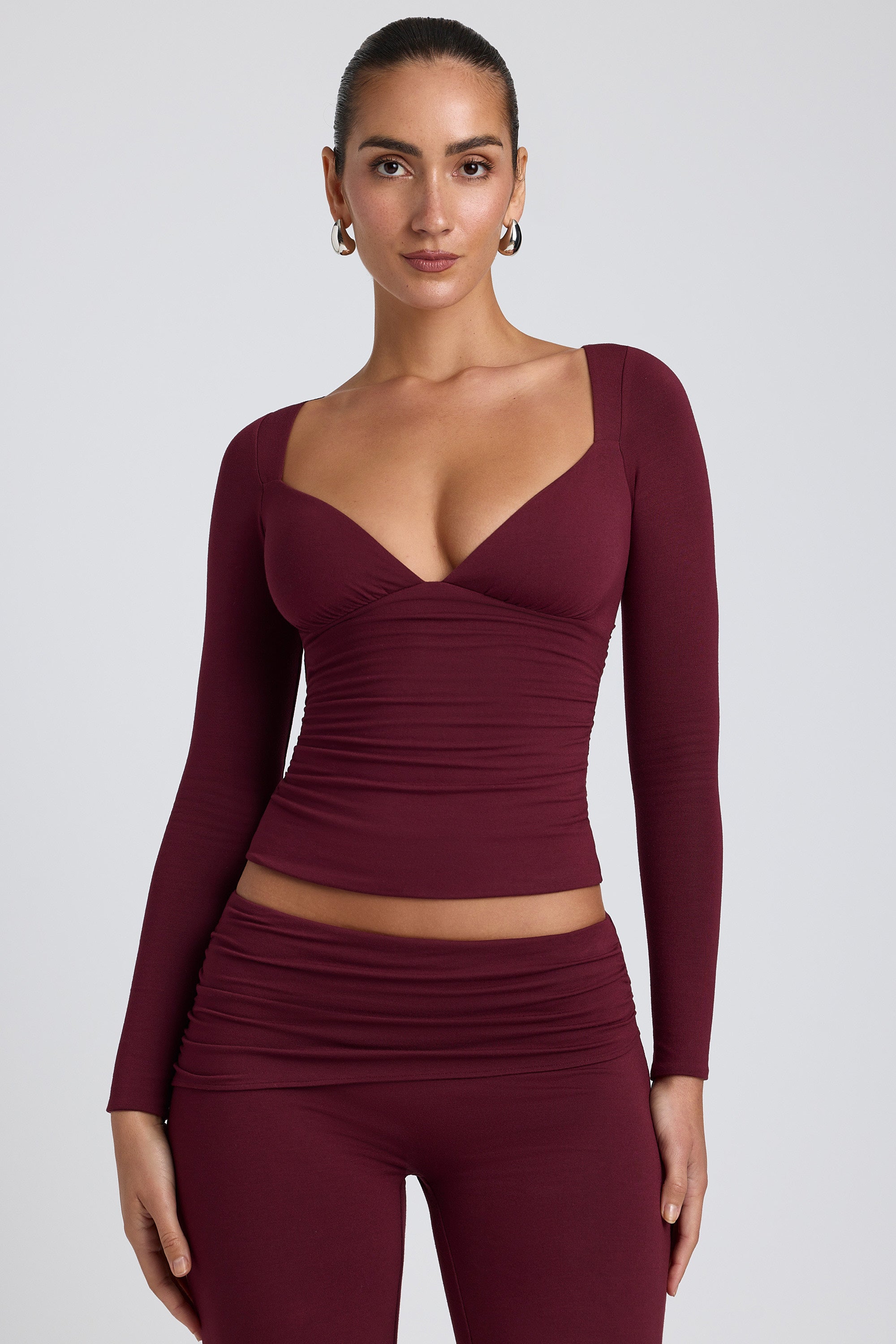 Emry Modal Ruched Long-Sleeve Top in Plum