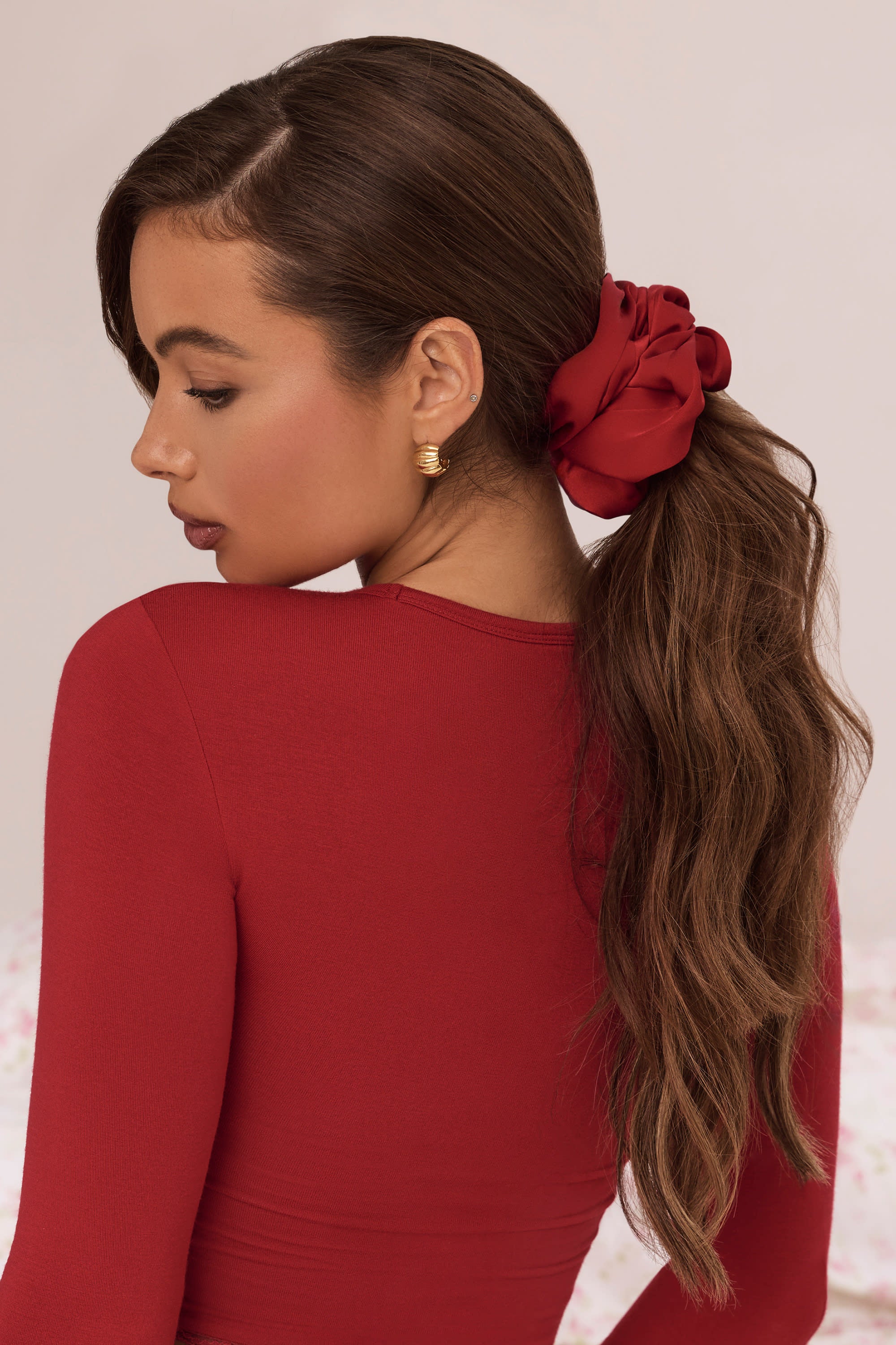 Kore Oversized Scrunchie in Ruby Red