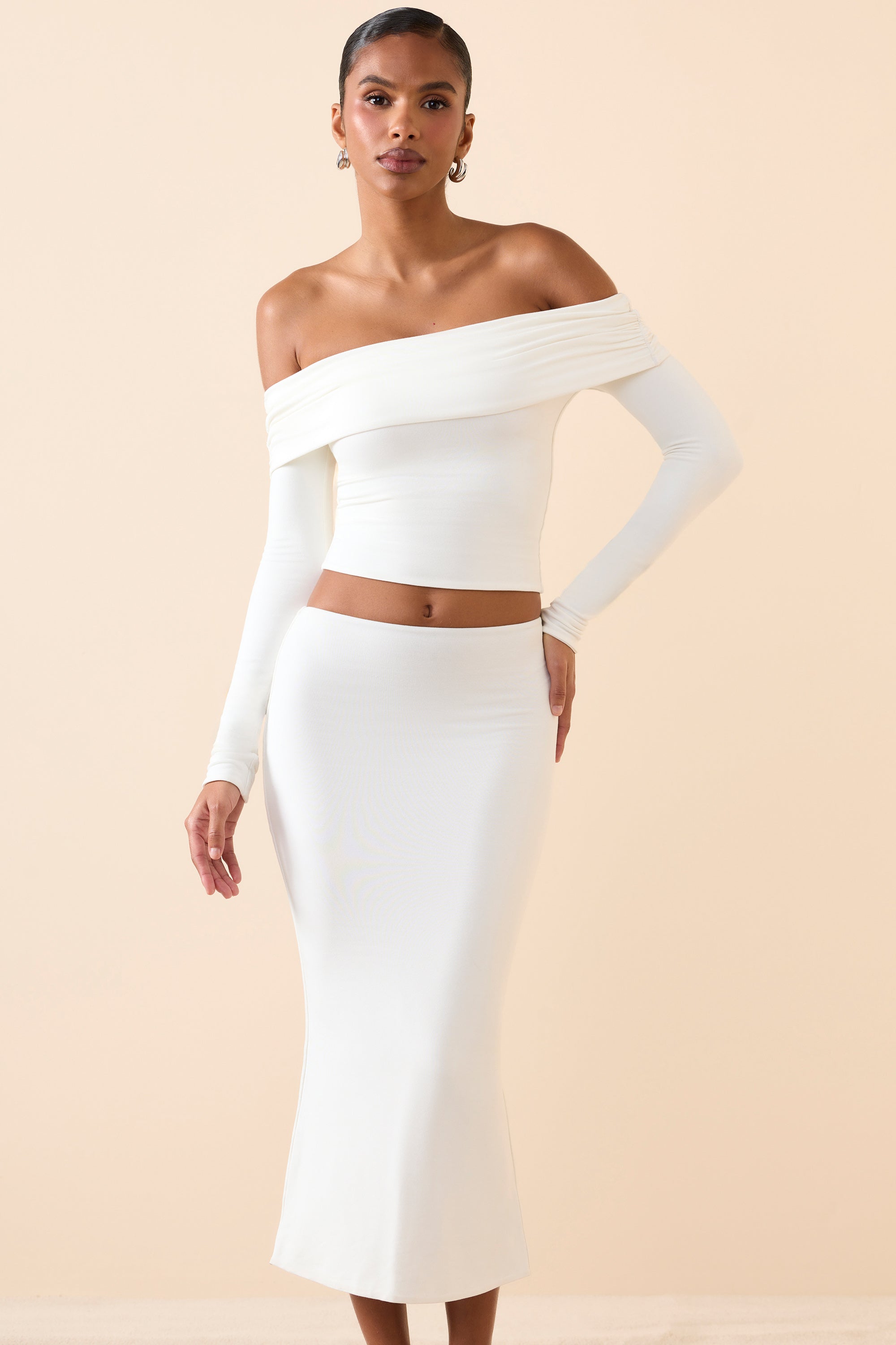 Livvy Modal Mid-Rise Midaxi Skirt in White