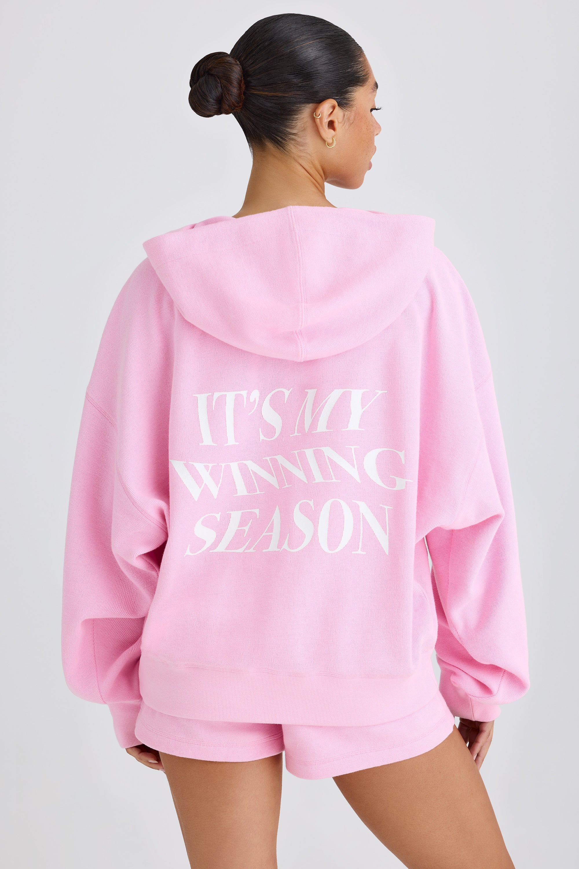 Jet Set Graphic-Print Hoodie in Bubblegum Pink