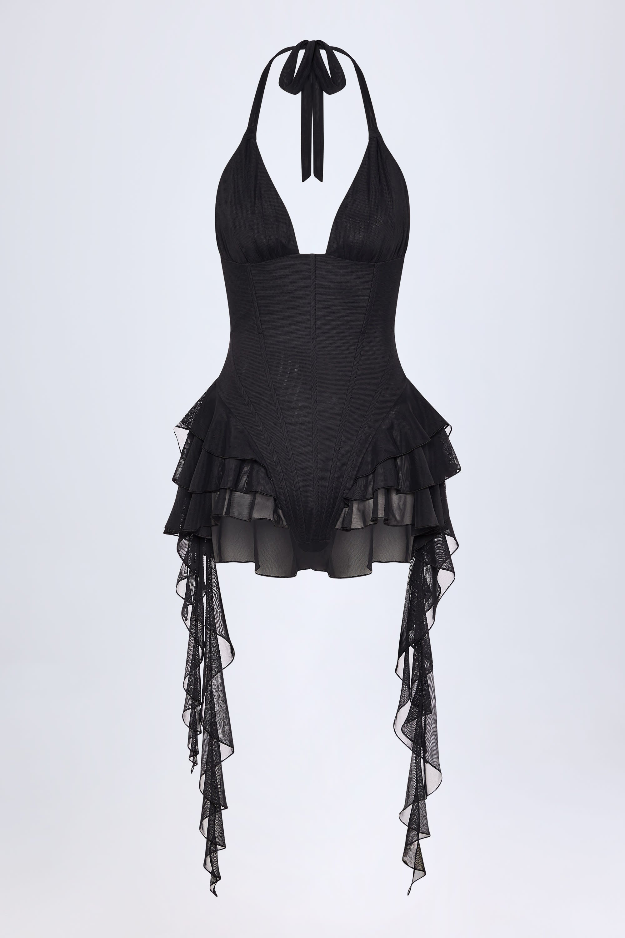 Kristena Ruffled Halterneck Bodysuit in Black