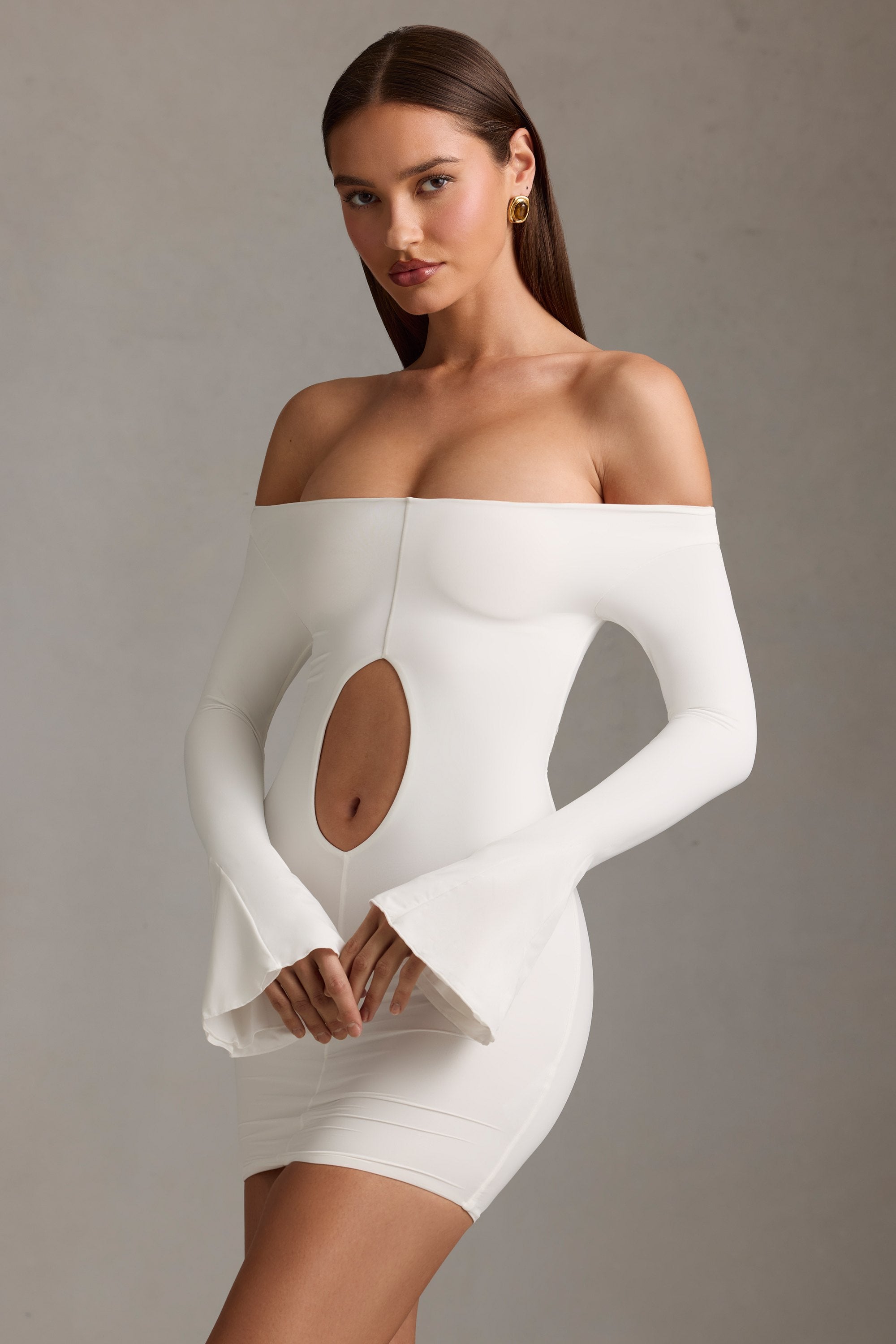 Madelina Off-Shoulder Cut-Out Mini Dress in White