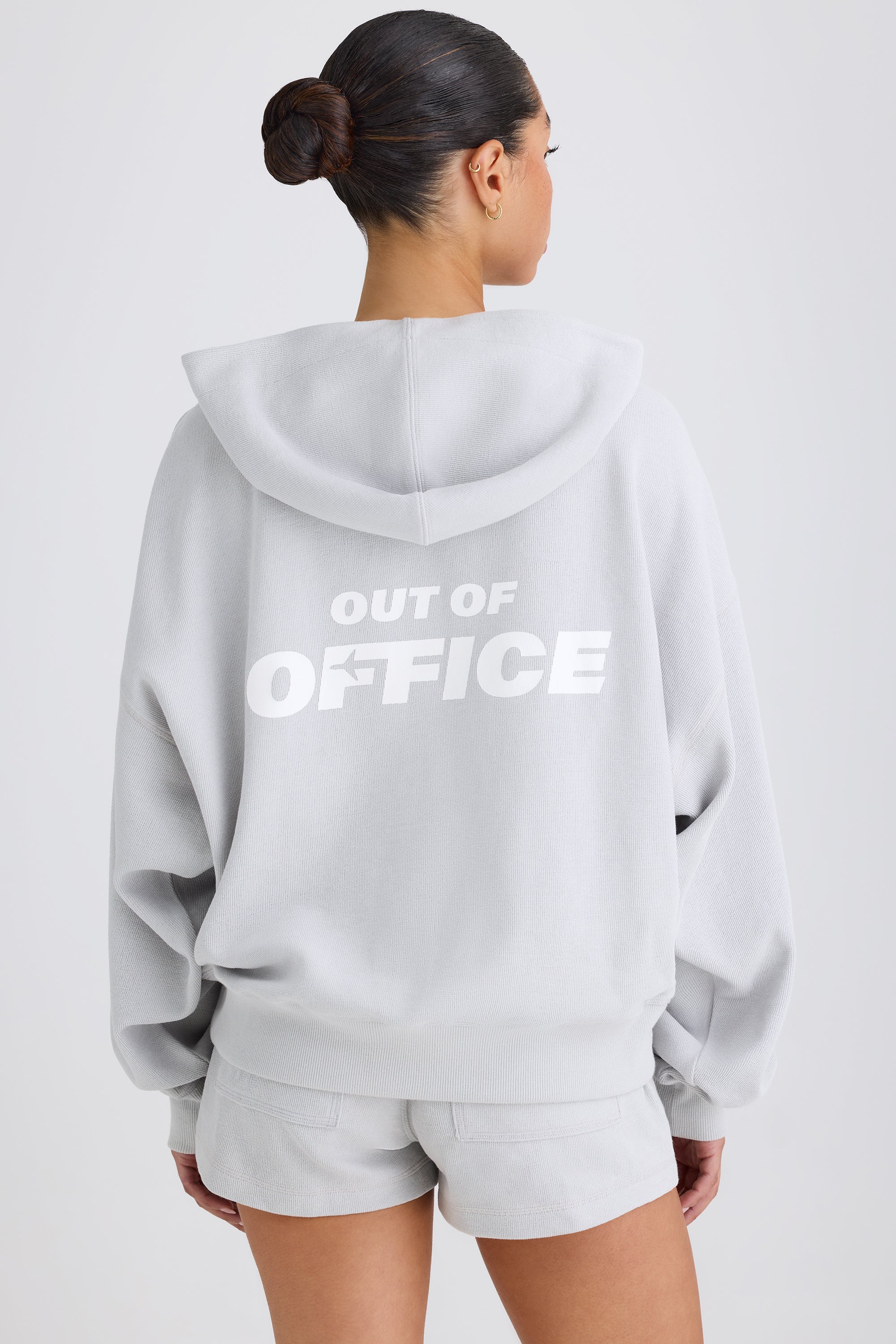 Jet Set Graphic-Print Hoodie in Pacific Grey