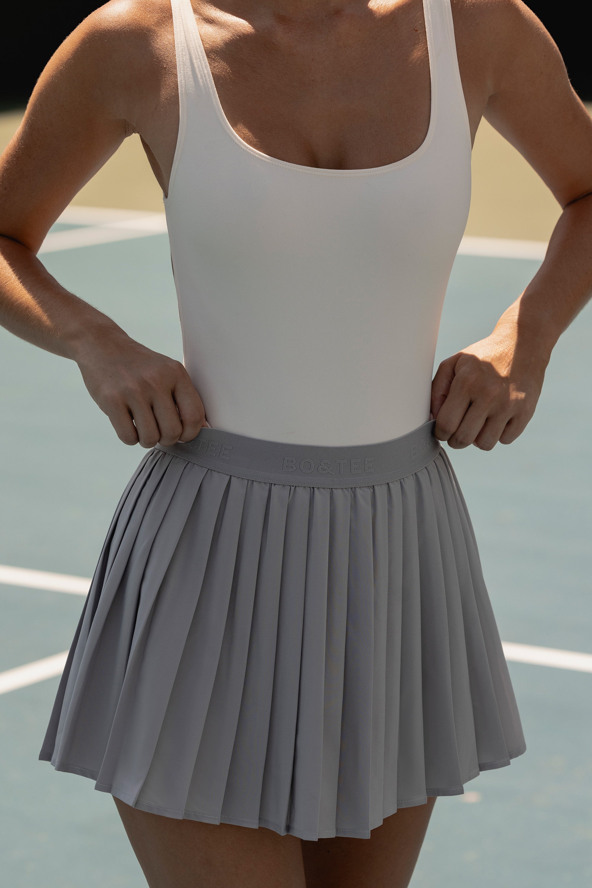 Courtside Classics Pleated Tennis Skirt in Ice Grey