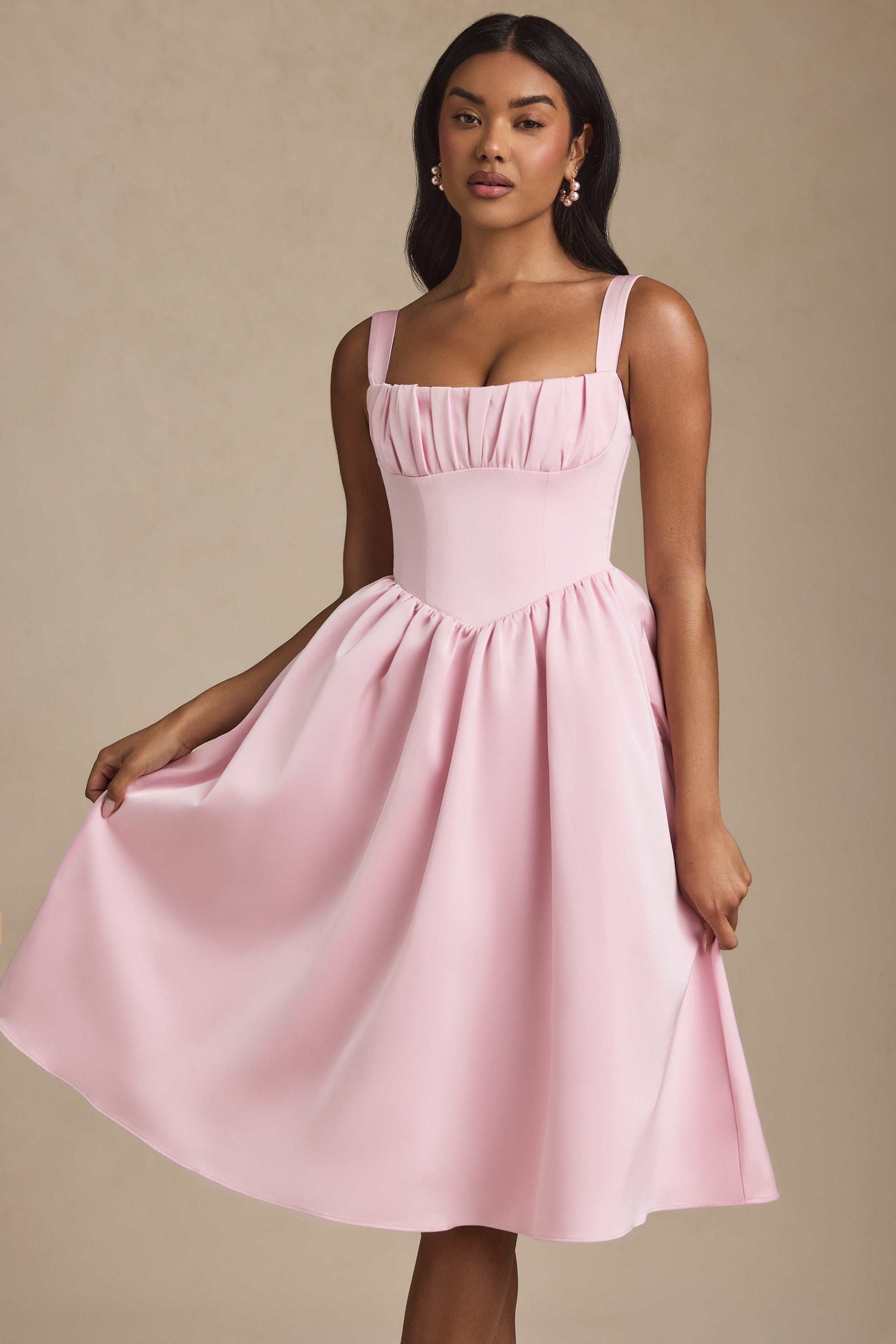 Marguerite Draped Corset Midaxi Dress in Blush